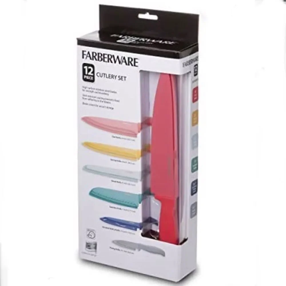New in Box Farberware Resin Cutlery Knife Colorful Pastel Cool 12-piece Set